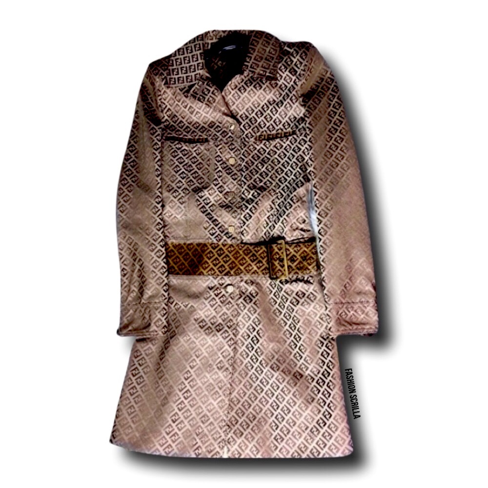 Fendi Vintage Mini Dress Trench Coat Jacket Monogram FF Logo Zucca Canvas Zip Up - Picture 15 of 16